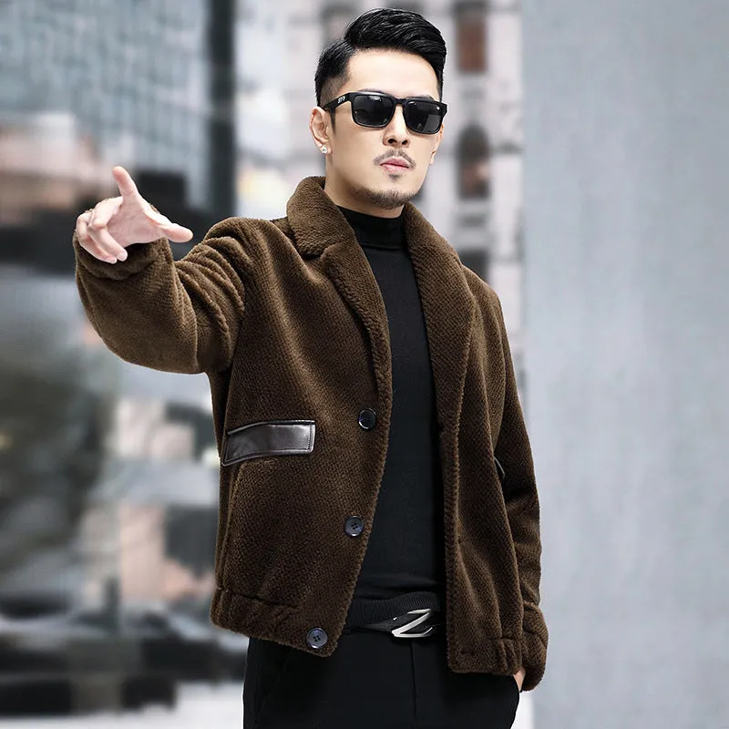 Men's Slim Fit Fur Sheepskin Coat for Winter