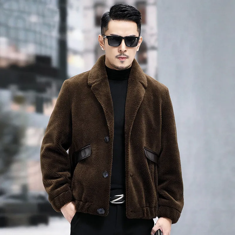 Men's Slim Fit Fur Sheepskin Coat for Winter