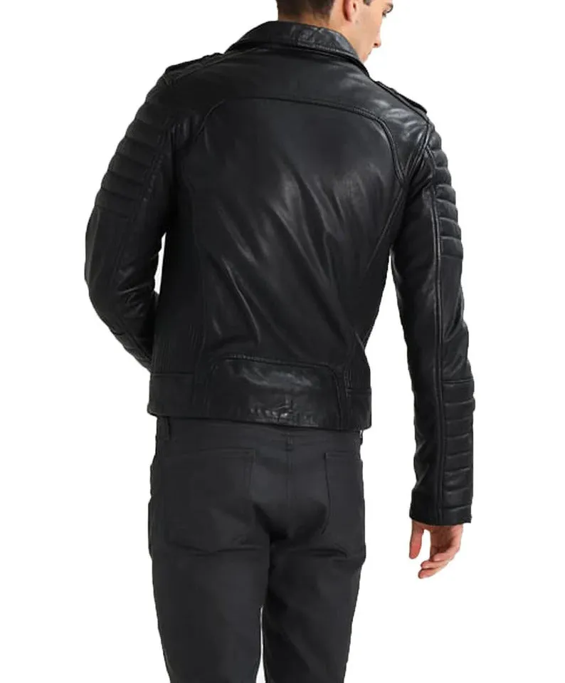 Men's Solid Black Leather Motorcycle Jacket