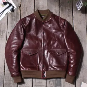 Men's Vintage Style Bomber Jacket - Genuine Cowhide Leather