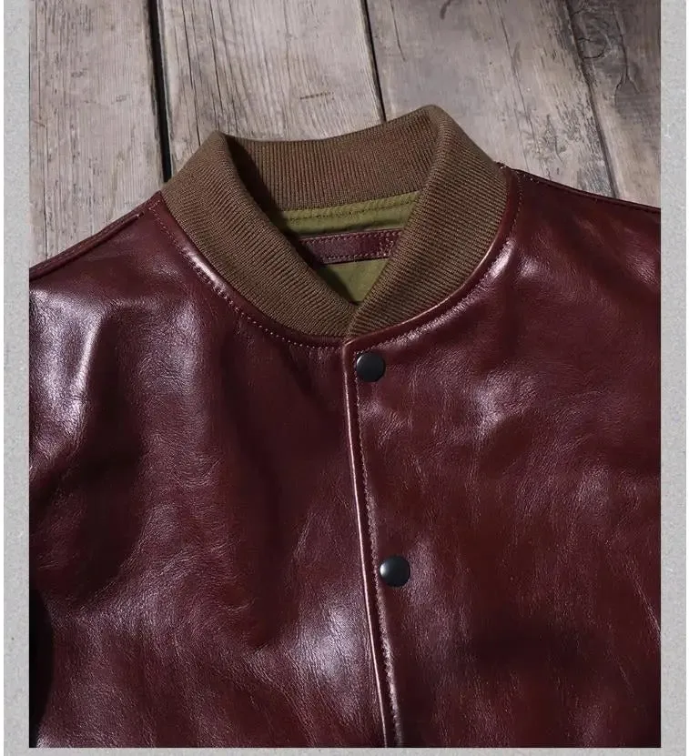 Men's Vintage Style Bomber Jacket - Genuine Cowhide Leather