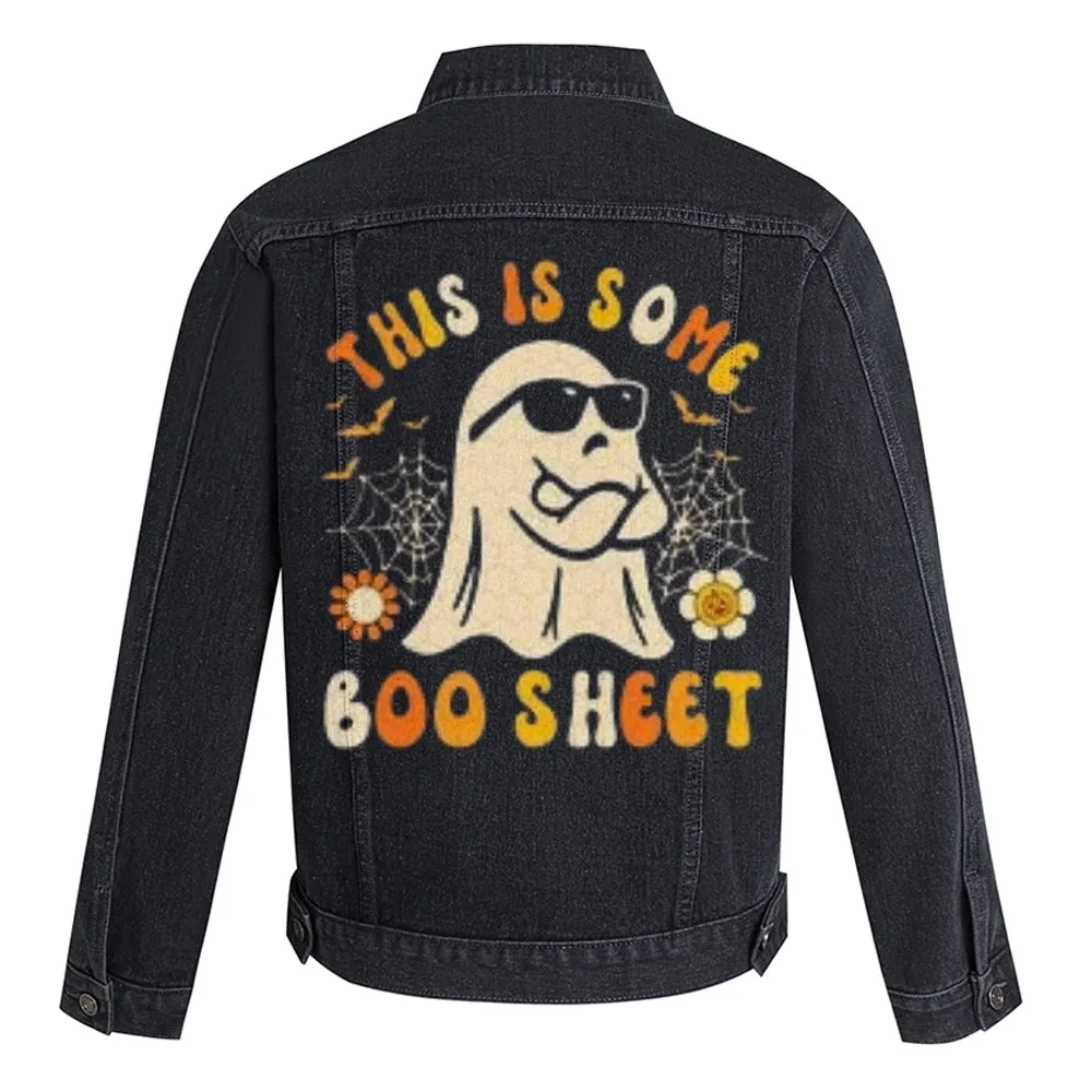 Mens Vintage THIS IS SOME BOO SHEET Graphic Denim Jacket