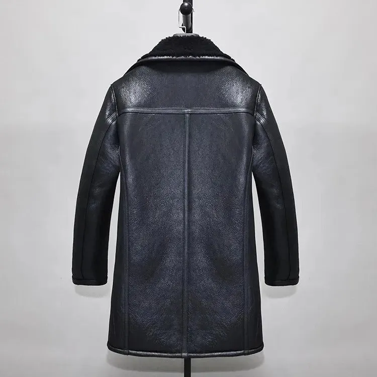 Men's Winter Warm Long Coat - 100% Real Sheepskin Leather