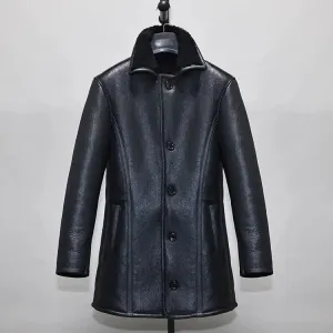 Men's Winter Warm Long Coat - 100% Real Sheepskin Leather