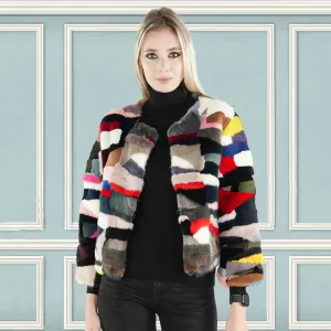 Multi-colored Real Mink Fur Jacket "Victoria"