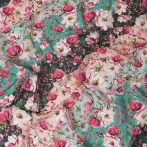 Multicolor synthetic printed chiffon fabric with gold sequin embrodery in floral design-D15437