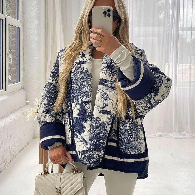 Printed Double Pocket Embellished Cotton Jacket