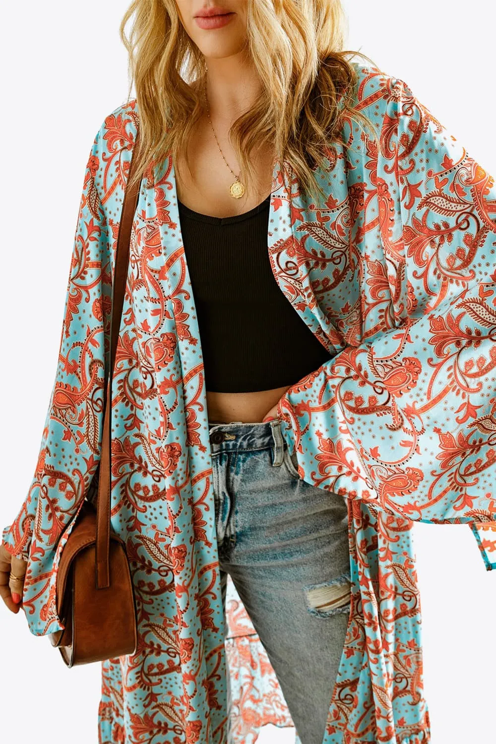 Printed Open Front Duster Cardigan