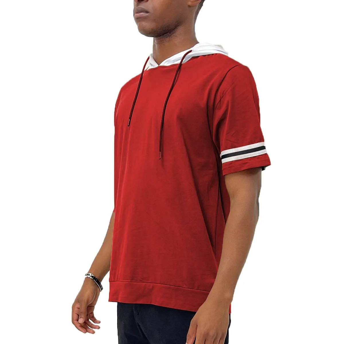 Red Taped Sleeve Hoodie Tee