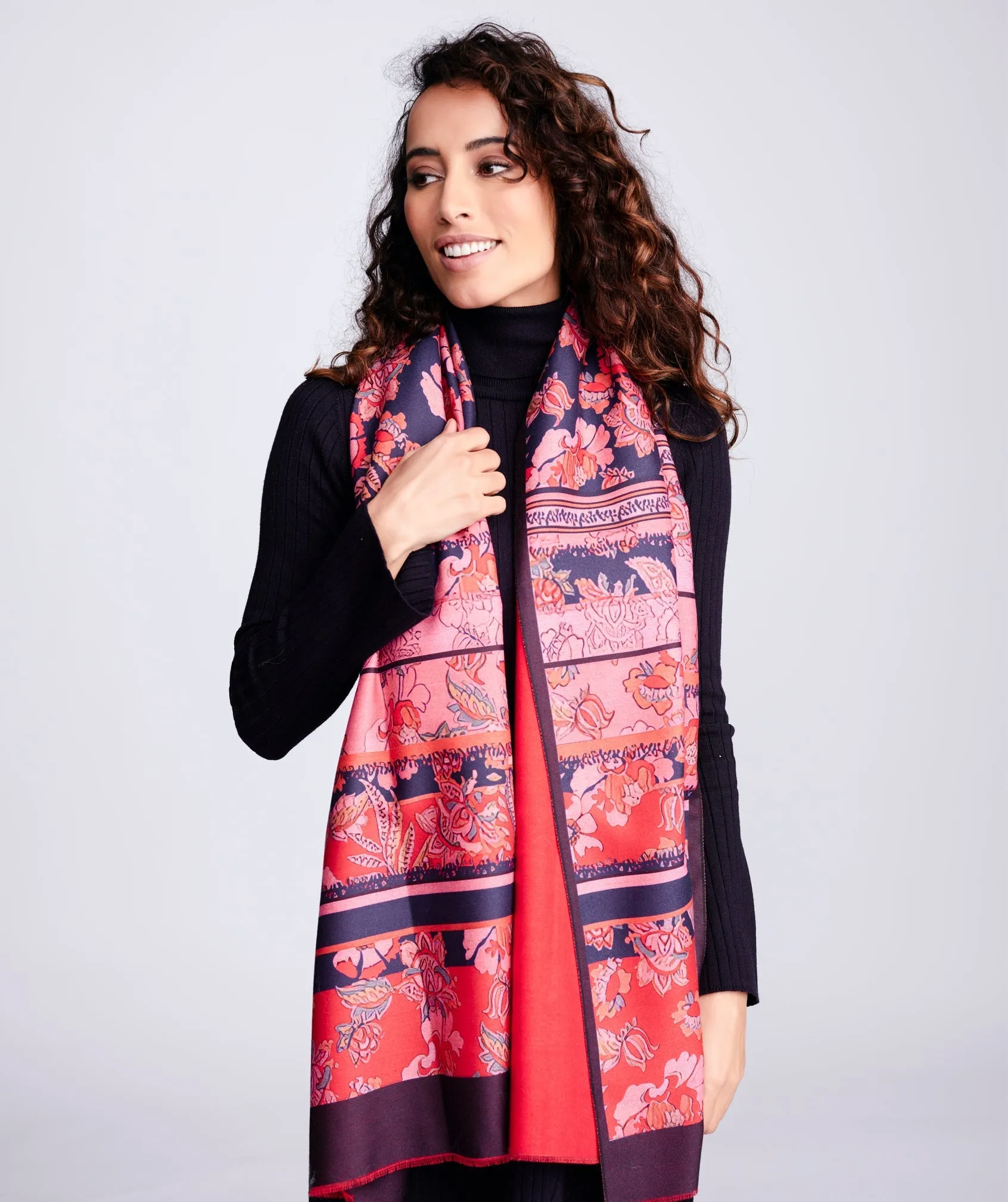 Reversible Red Floral Print Scarf