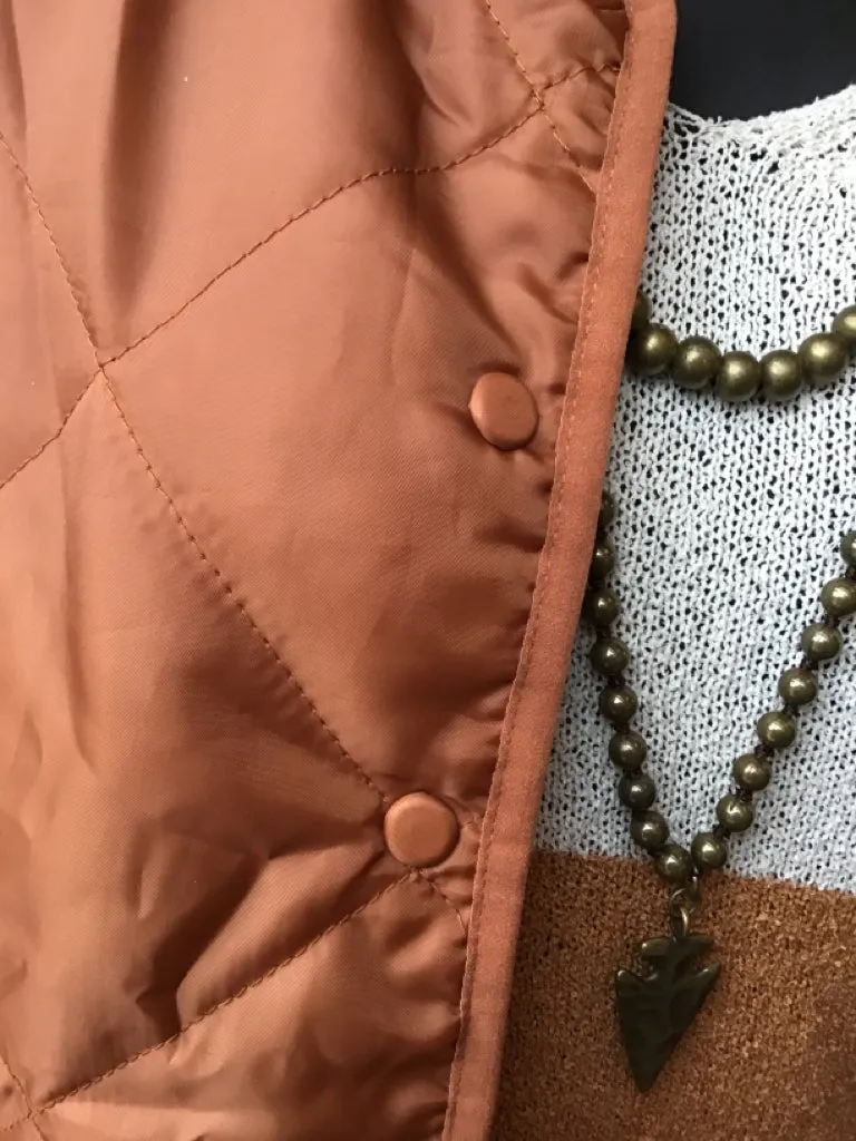 Rust Quilted Lightweight Puffer Bomber Coat - S to 3X