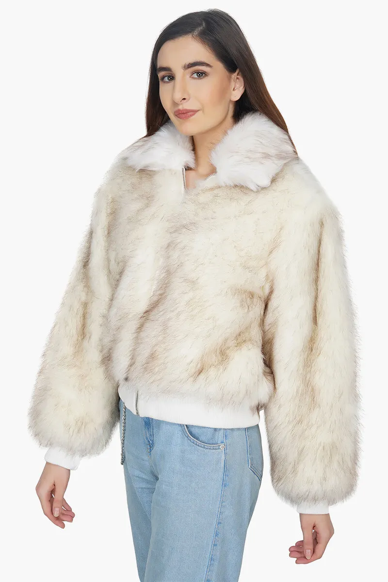 Snow White Faux Fur Bomber Jacket