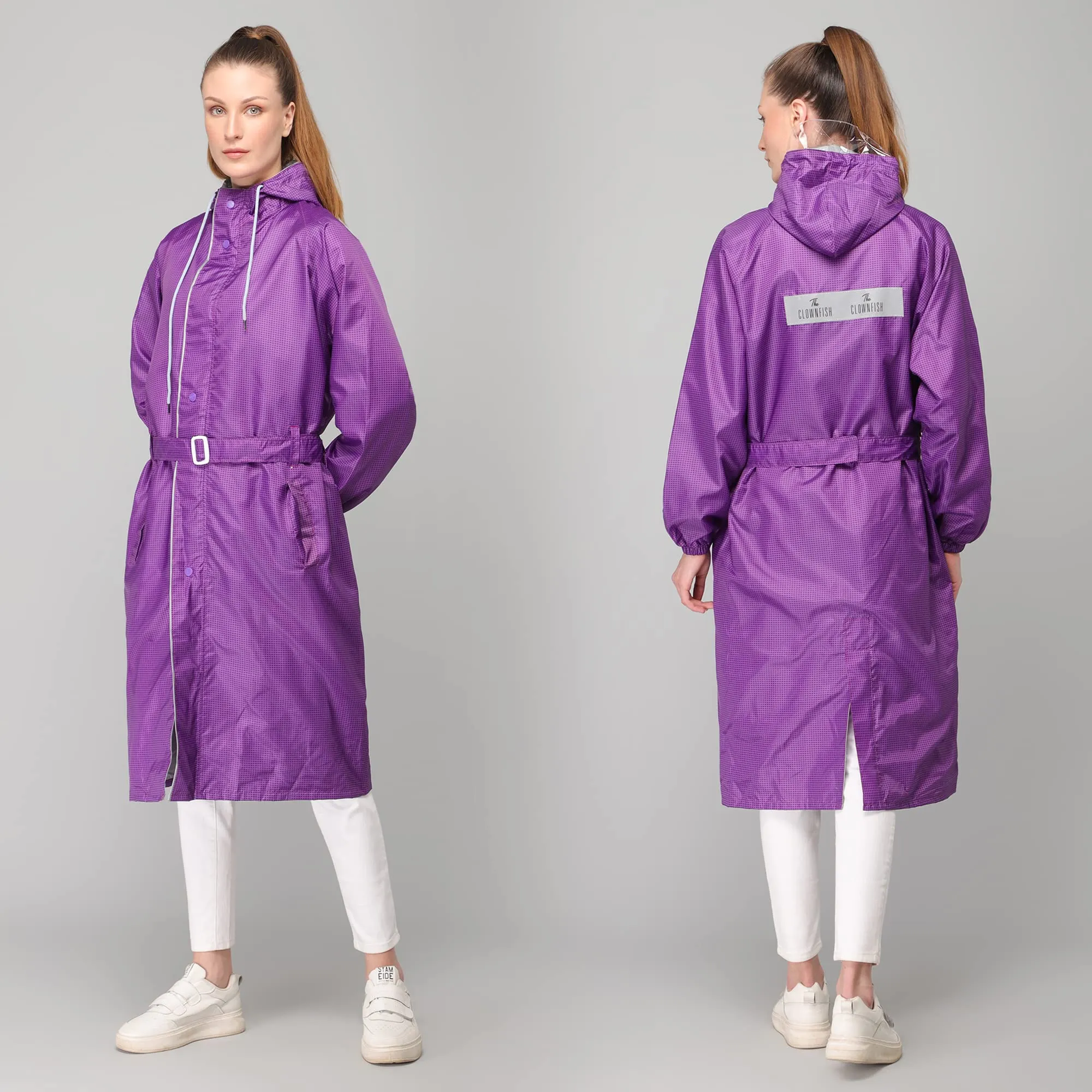 THE CLOWNFISH Aster Pro Series Womens Waterproof PVC Transparent Self Design Longcoat/Raincoat with Adjustable Hood (Pistachio Green, X-Large)