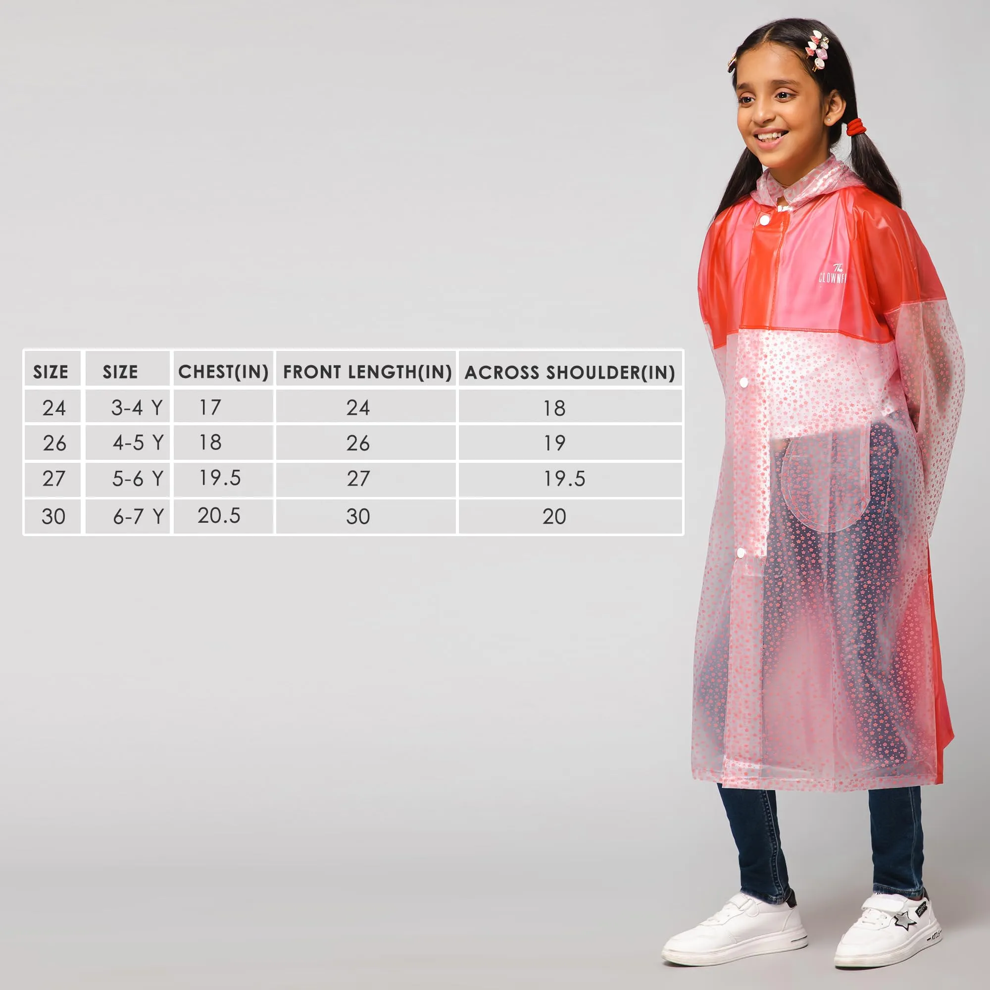 THE CLOWNFISH Misty Magic Series Unisex Kids Waterproof Single Layer PVC Longcoat/Raincoat with Adjustable Hood. Age-5-6 Years (Rose Red)