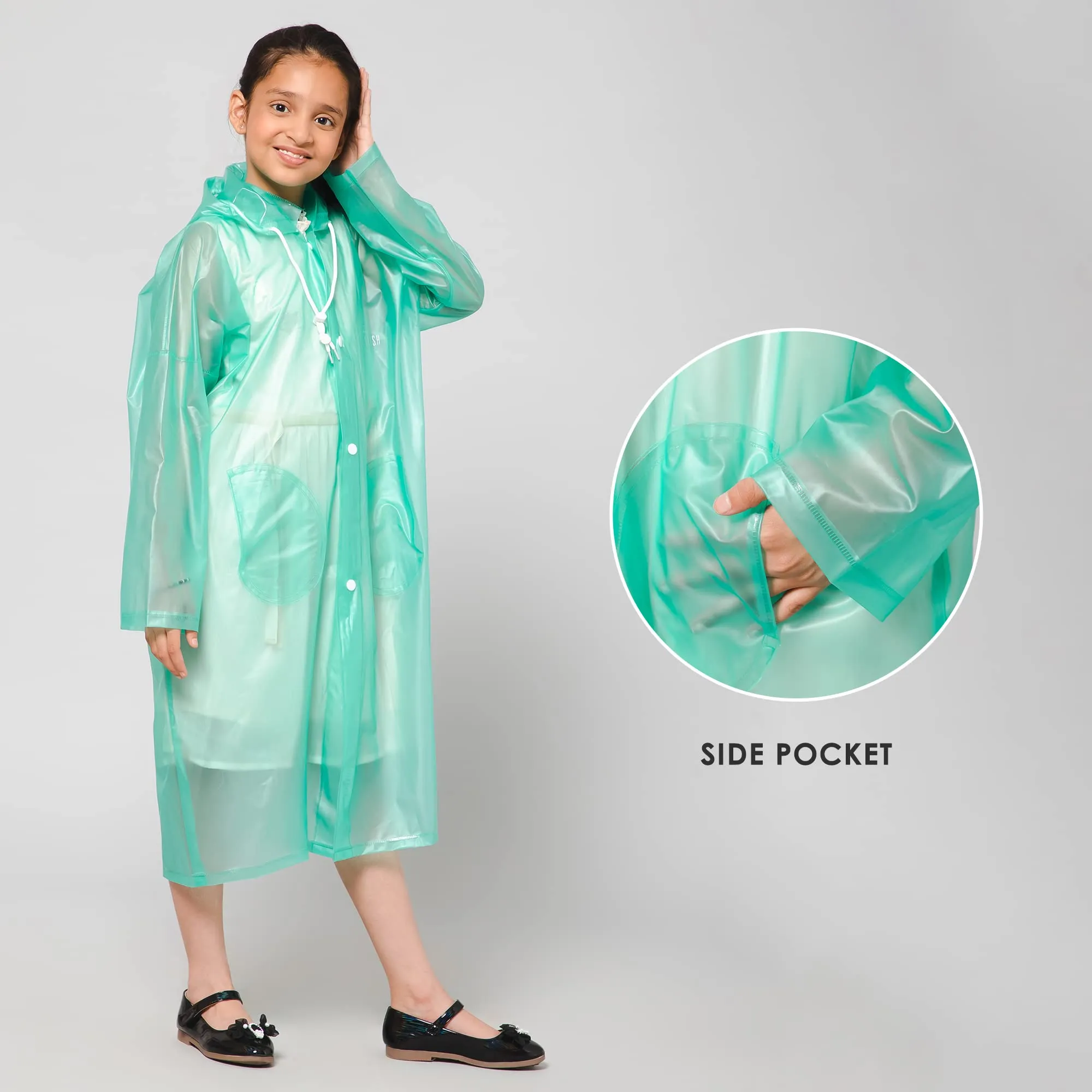 THE CLOWNFISH Wet & Wild Series Unisex Kids Waterproof Single Layer PVC Longcoat/Raincoat with Adjustable Hood. Age-5-6 Years (Fern Green)