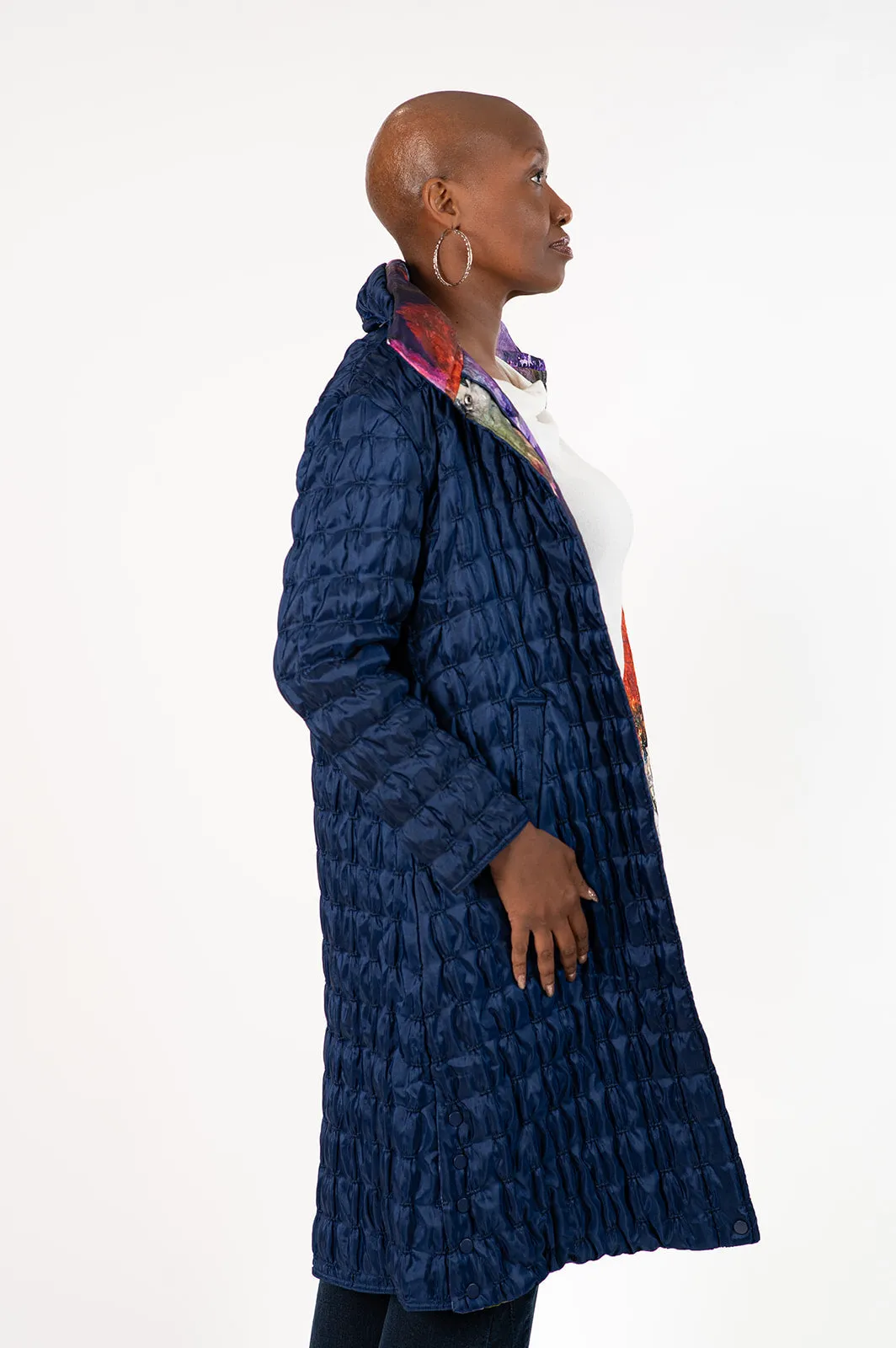 UbU Reversible Quilted 3/4 Length Coat - Navy/Weather the Storm