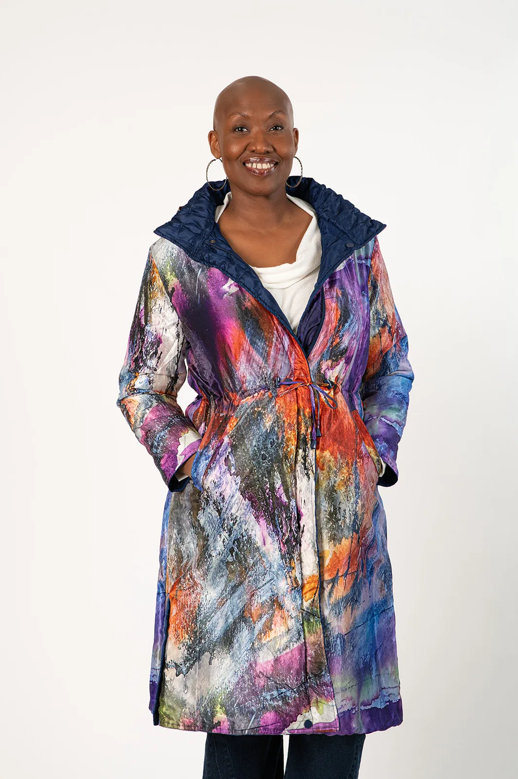 UbU Reversible Quilted 3/4 Length Coat - Navy/Weather the Storm