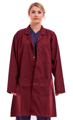 Unisex Lab Doctors Coat Warehouse Hygiene Coat Burgundy