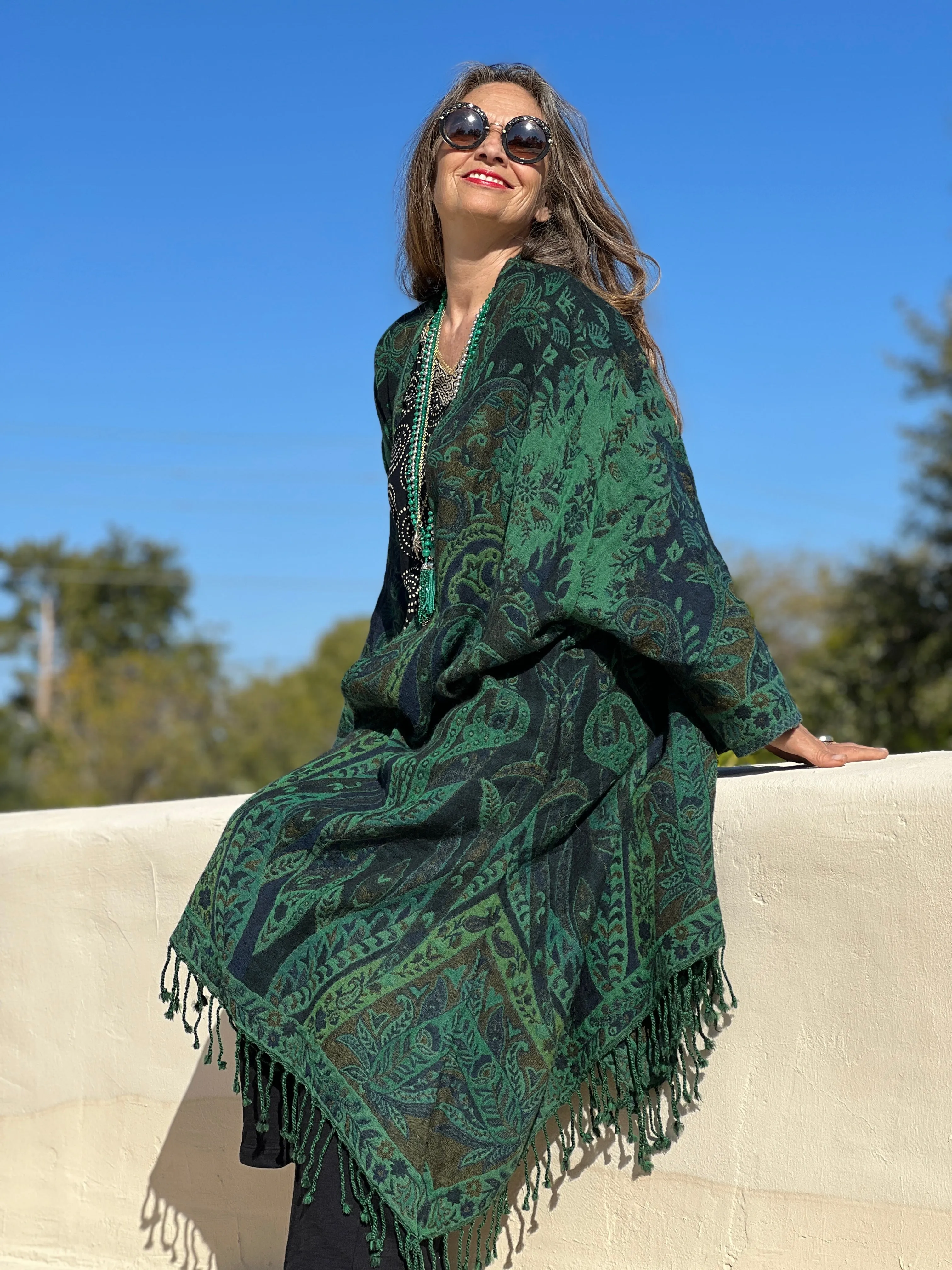 Verde Verdi Green Paisley Kimono Coat Reversible