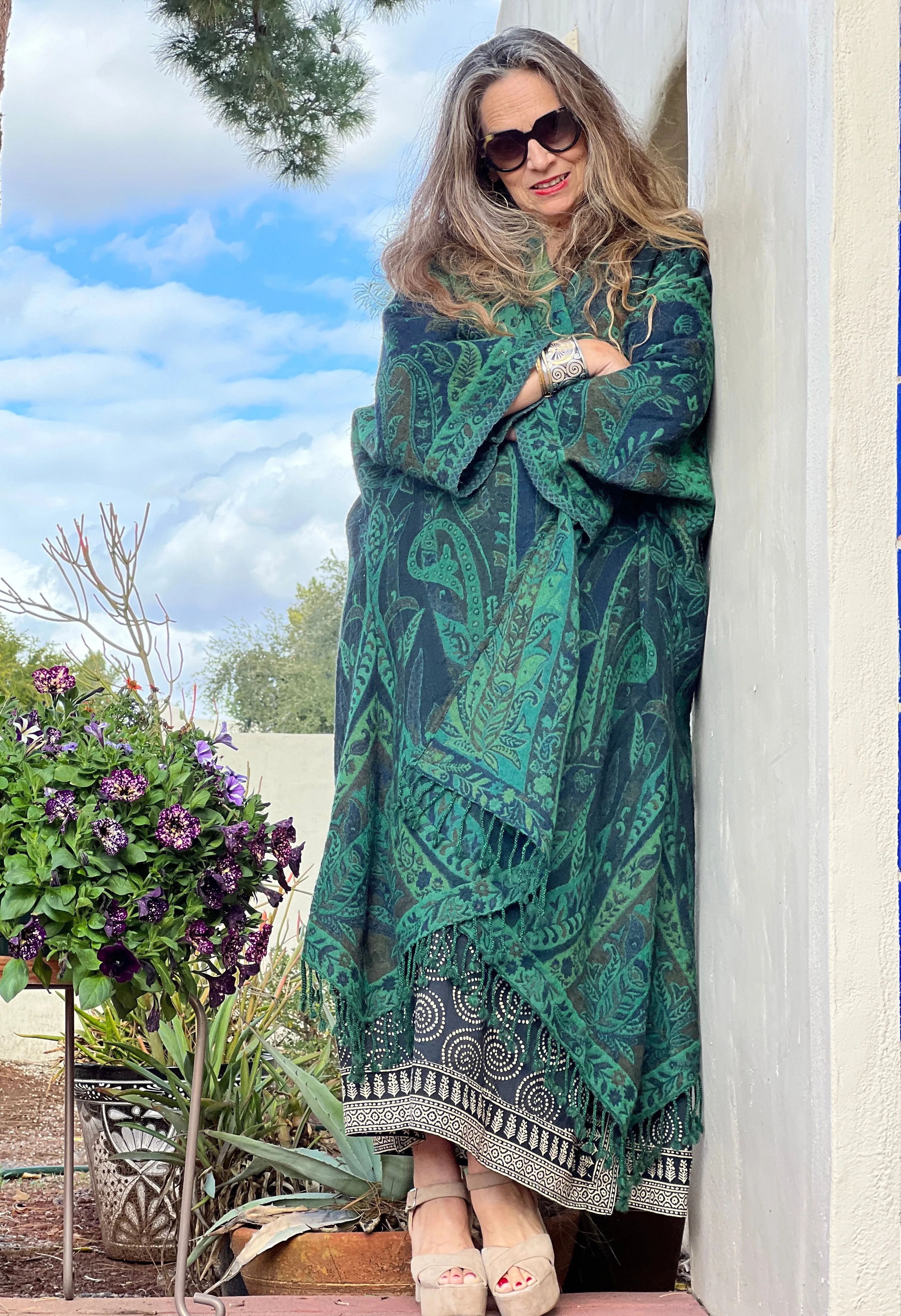 Verde Verdi Green Paisley Kimono Coat Reversible