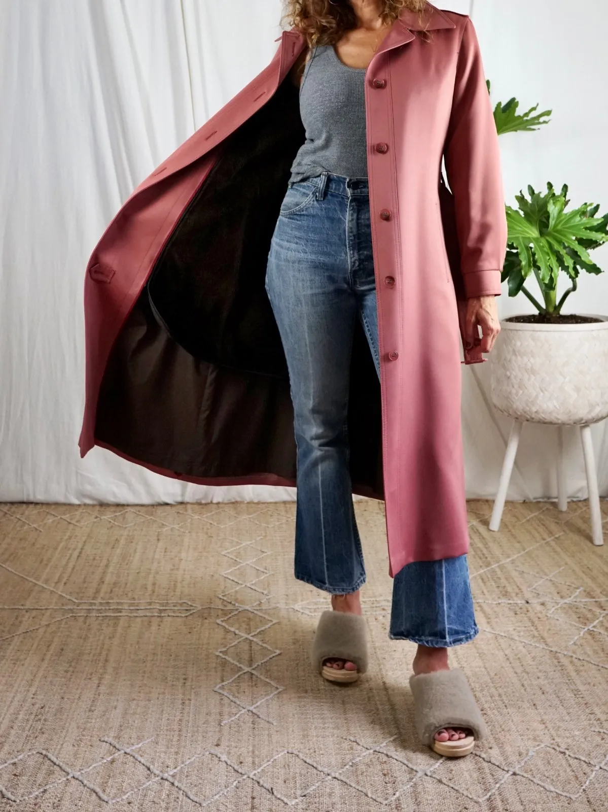 Vintage Dusty Rose Belted Trench Coat