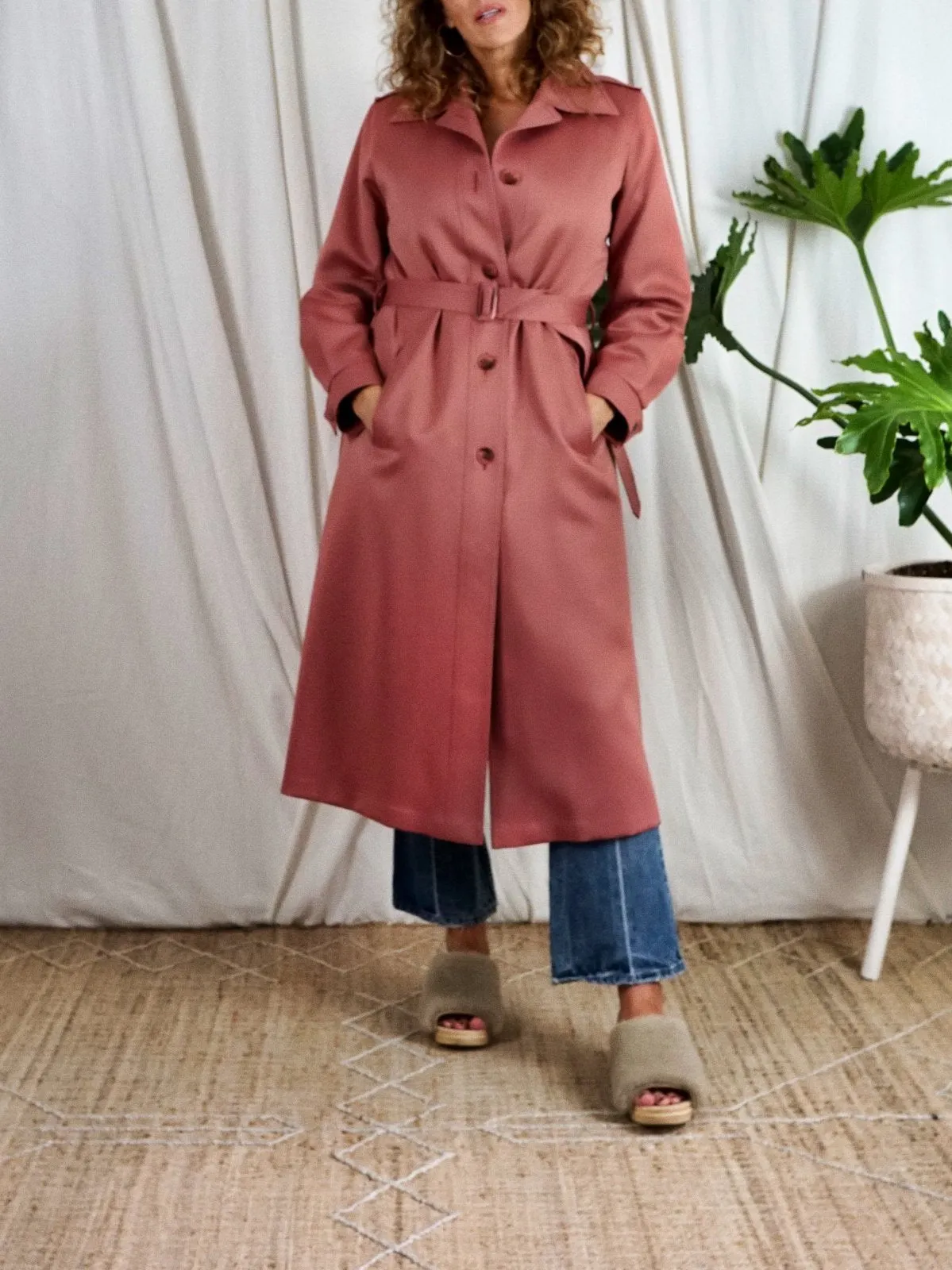 Vintage Dusty Rose Belted Trench Coat