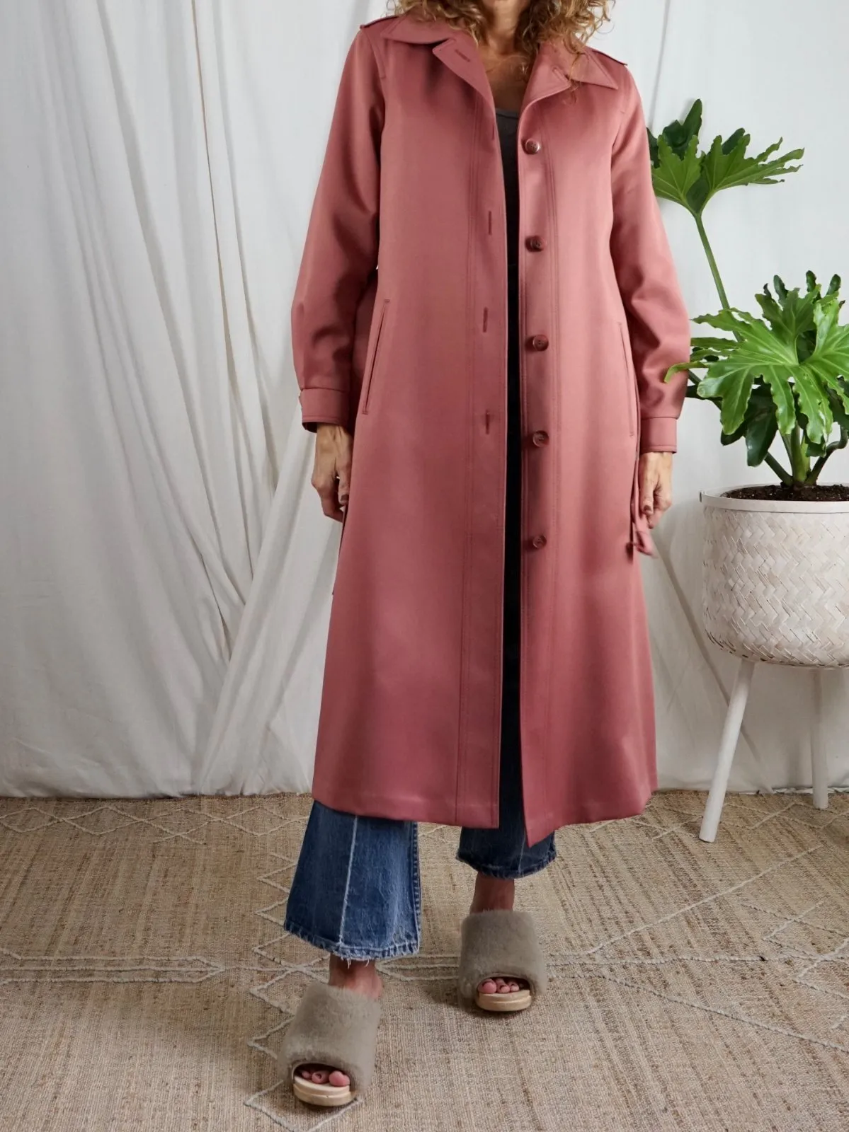 Vintage Dusty Rose Belted Trench Coat