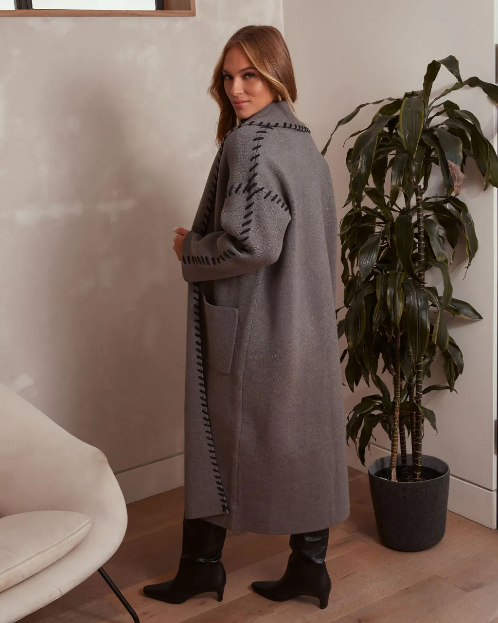 Warm Harvest Contrast Stitch Duster Coat