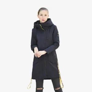 Women Luxury Sustans Fibre Technology Windproof Long Hooded Jacket