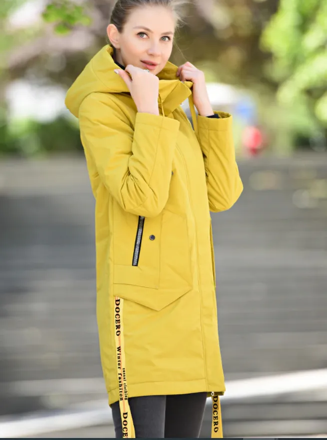 Women Luxury Sustans Fibre Technology Windproof Long Hooded Jacket