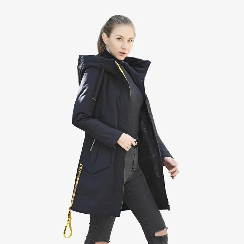 Women Luxury Sustans Fibre Technology Windproof Long Hooded Jacket