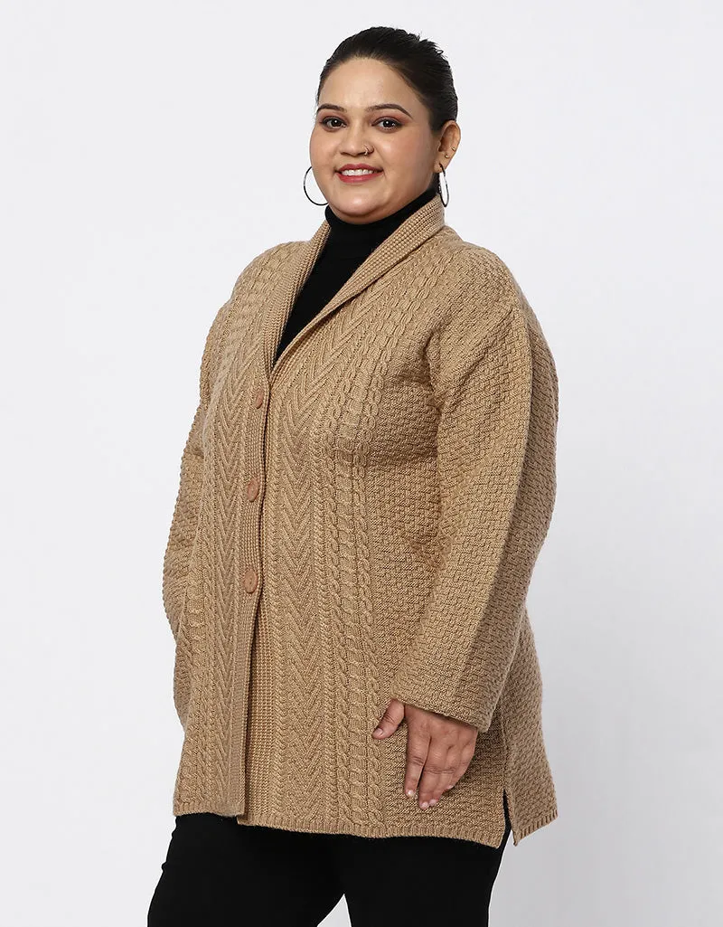 Women Plus Size Woolen Knitted Long Coat