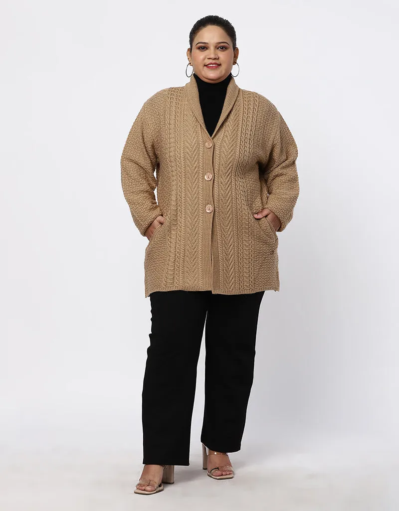 Women Plus Size Woolen Knitted Long Coat