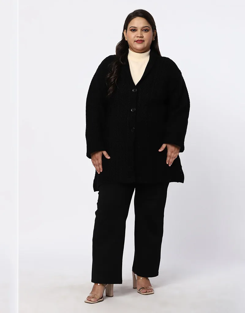 Women Plus Size Woolen Knitted Long Coat