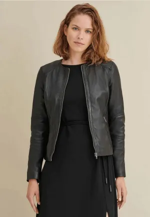 Women's Black Sheepskin Leather Racing Jacket