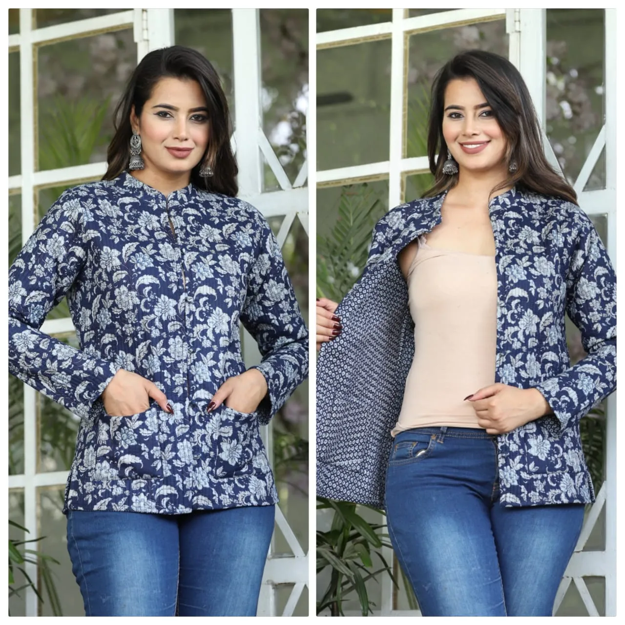 Women's Cotton Quilted Reversible Floral Jacket – Stylish & Comfortable