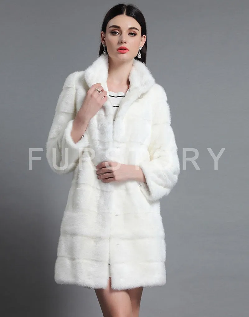 Women's Genuine Mink Fur Coat Women Hem Removable Fur Overcoat 161143