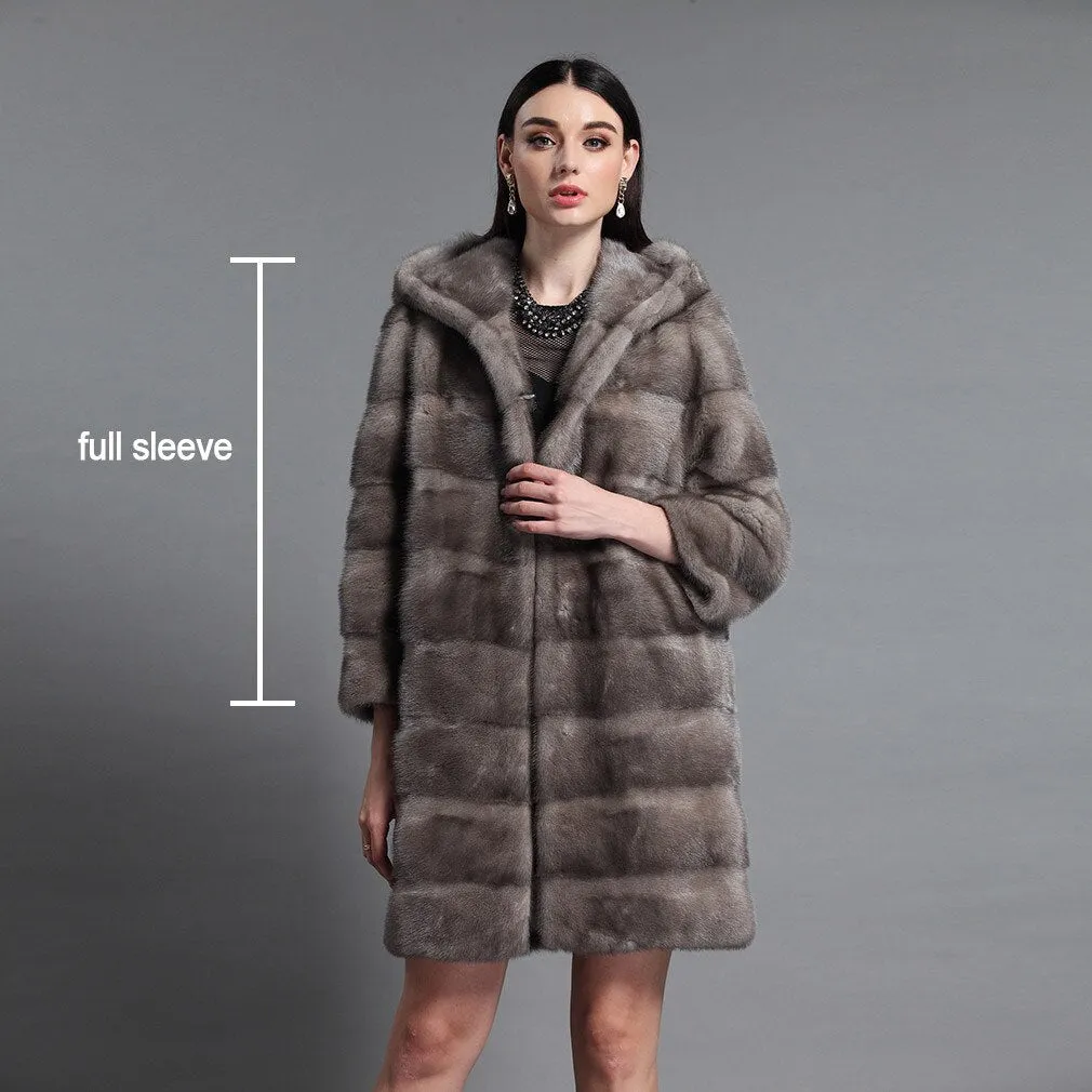 Women's Genuine Mink Fur Coat Women with Hood Women Jacket 161161