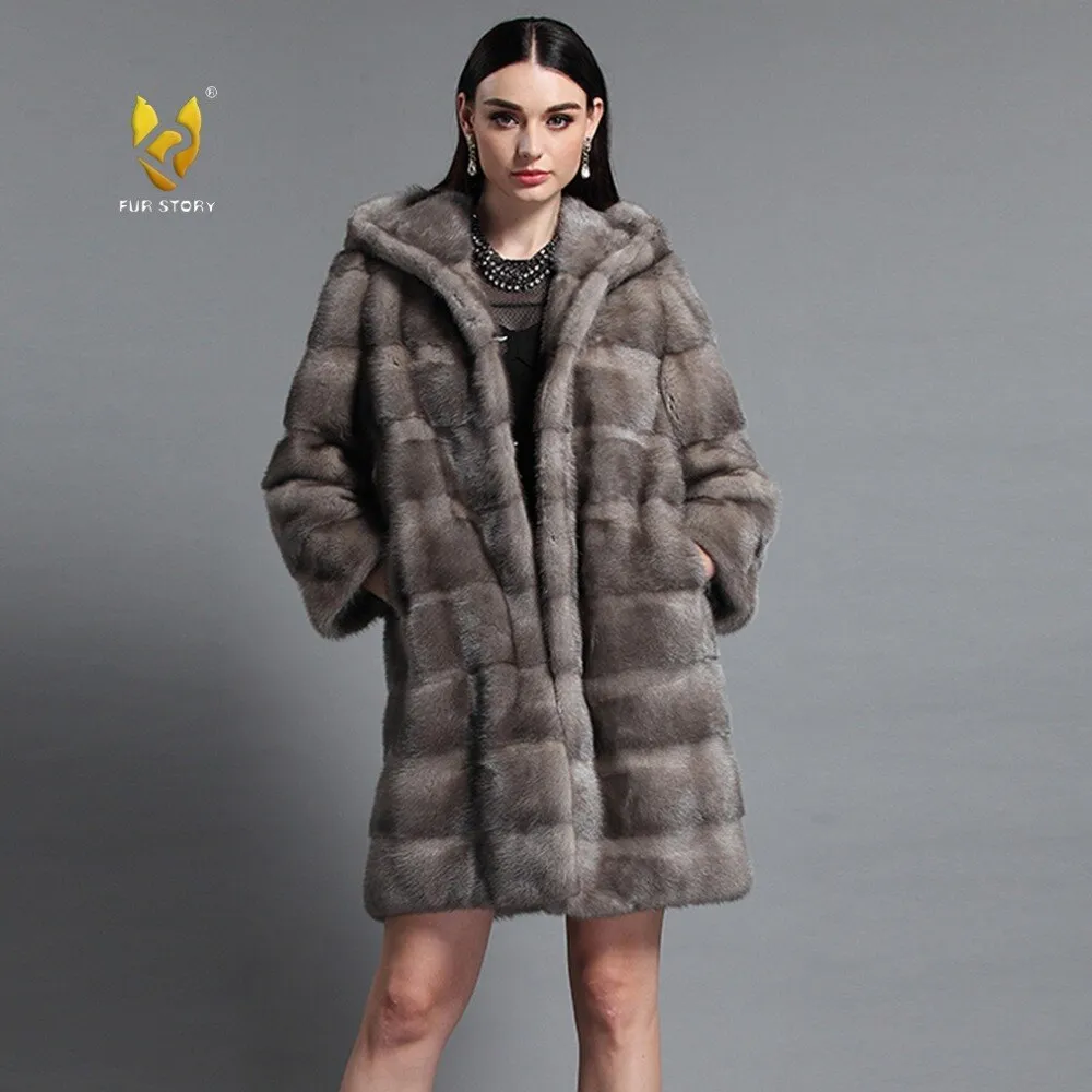 Women's Genuine Mink Fur Coat Women with Hood Women Jacket 161161