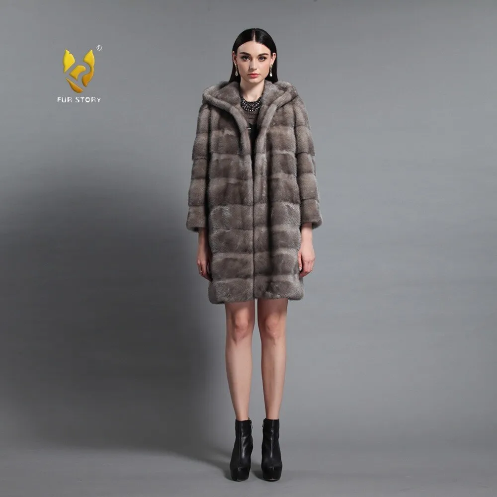 Women's Genuine Mink Fur Coat Women with Hood Women Jacket 161161