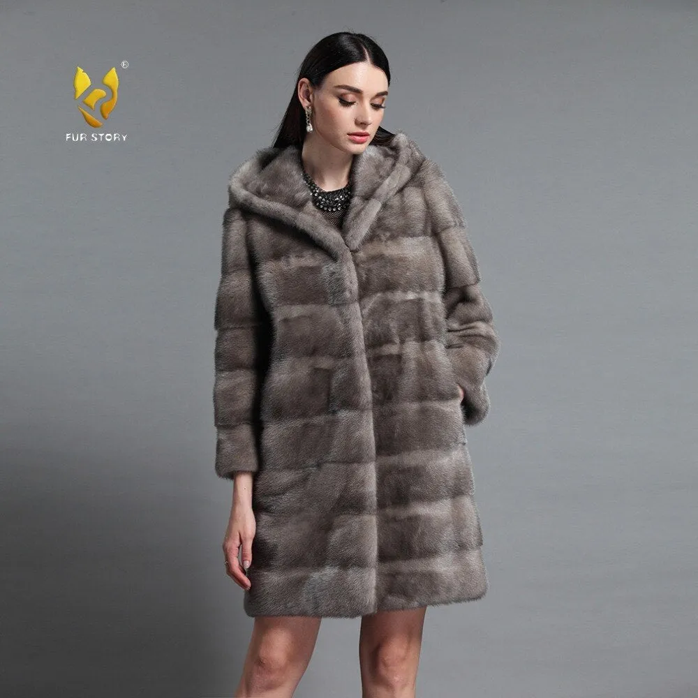 Women's Genuine Mink Fur Coat Women with Hood Women Jacket 161161