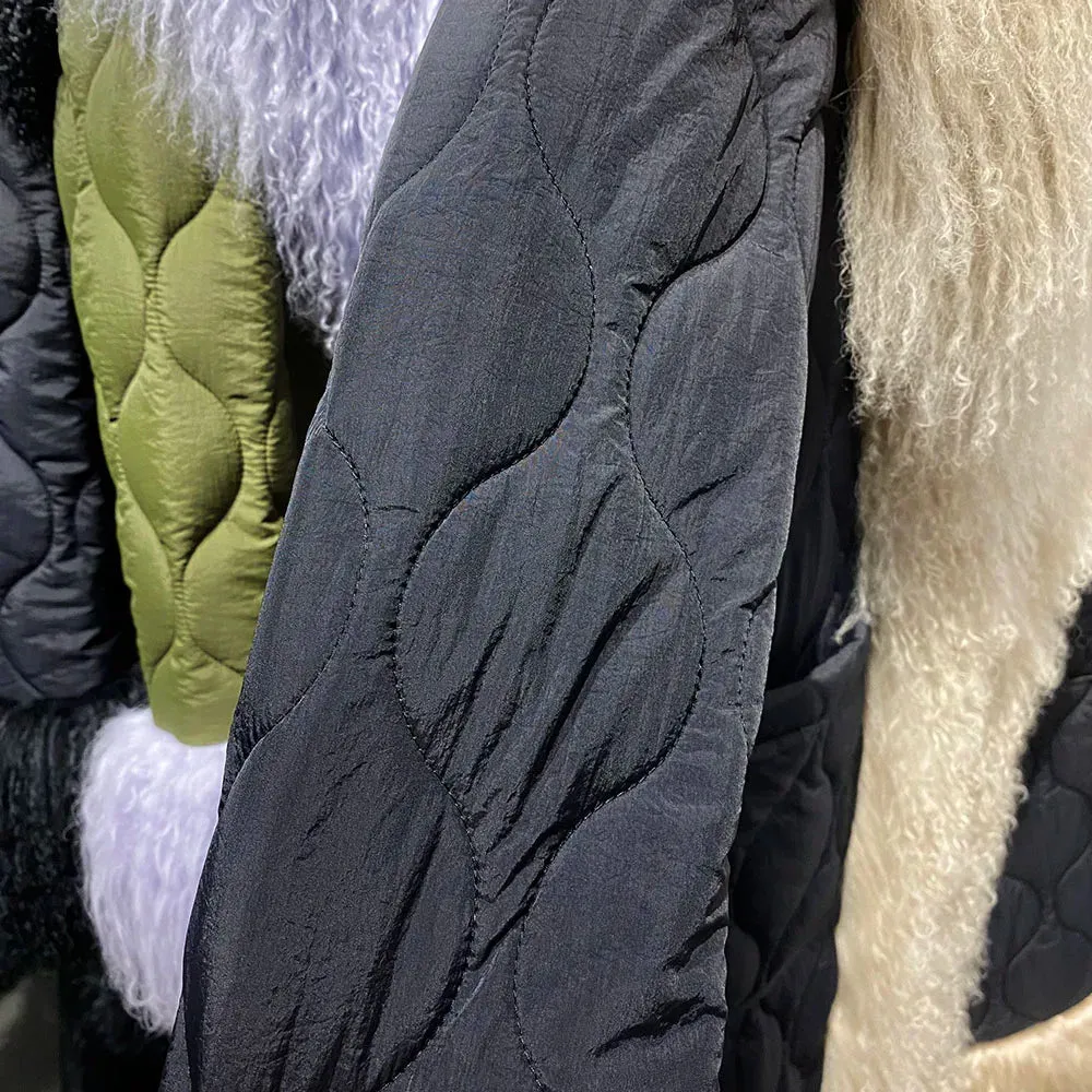 Women's Mongolian Sheep Curly Fur Quilted Coat