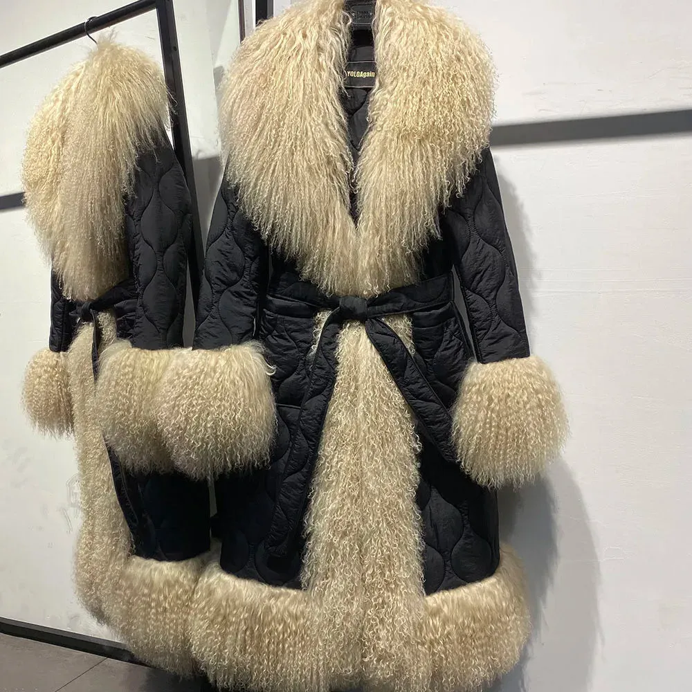 Women's Mongolian Sheep Curly Fur Quilted Coat