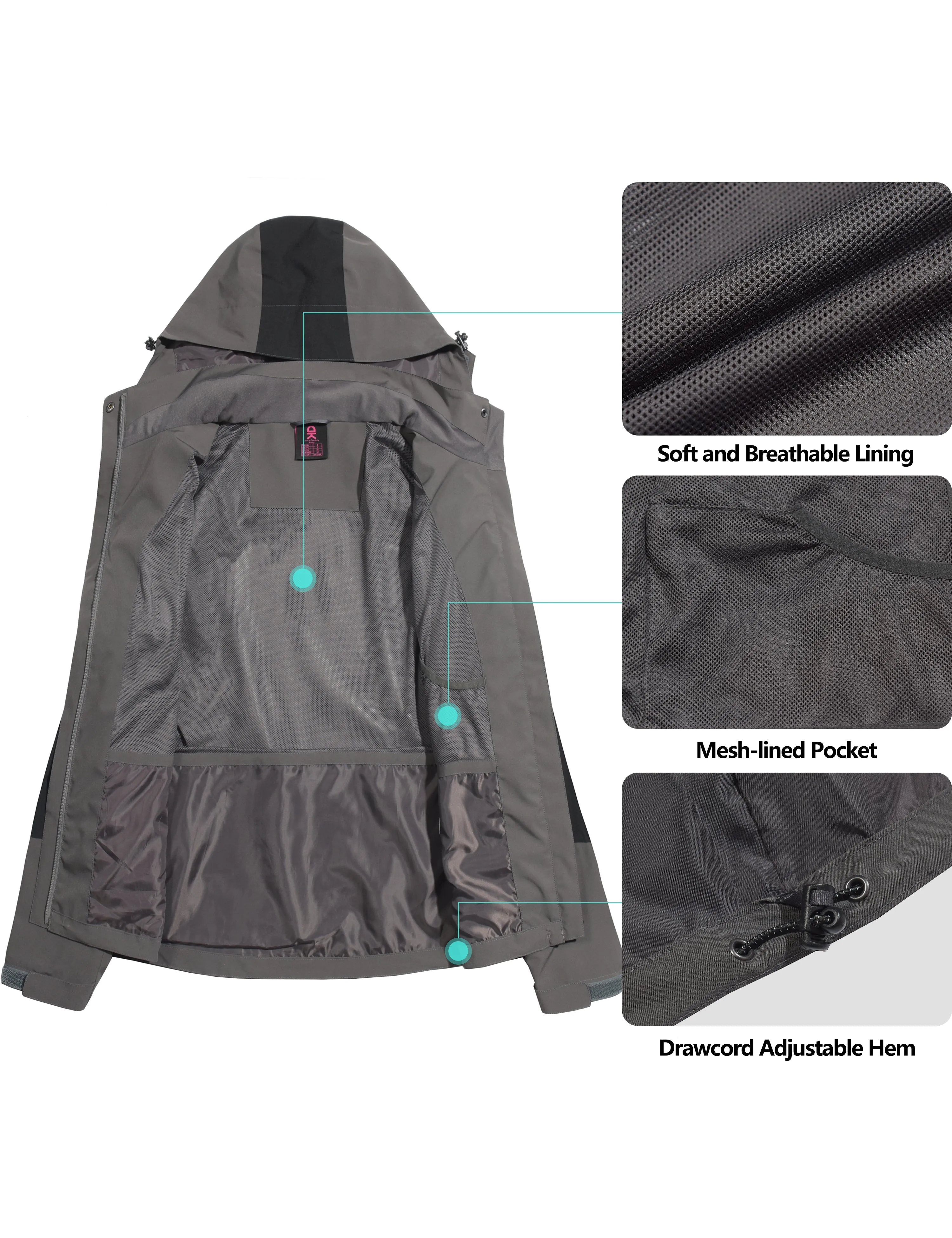 Women's Waterproof Hiking Travel Shell Breathable Rain Jacket