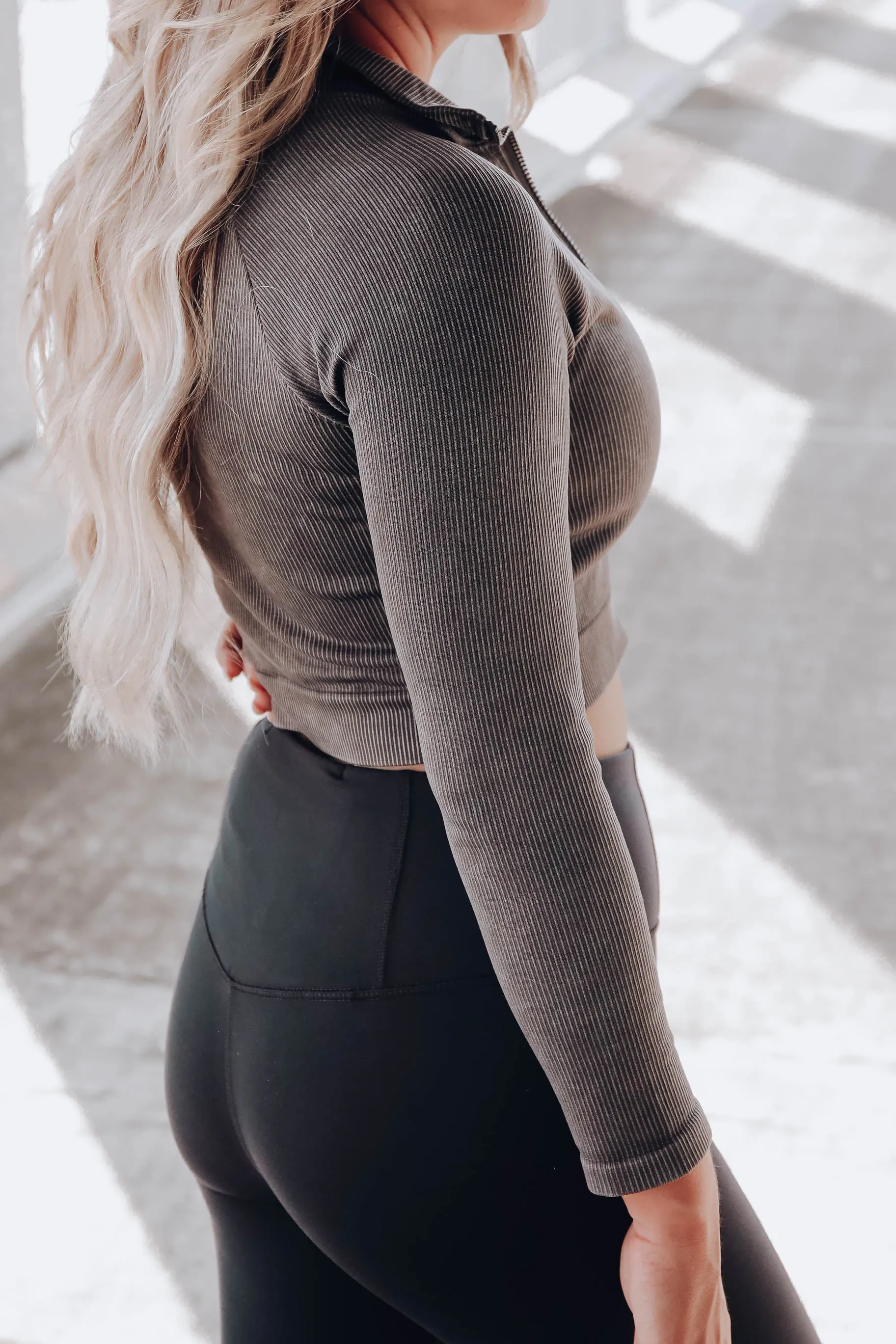 Working On My Fitness Cropped Jacket - Charcoal